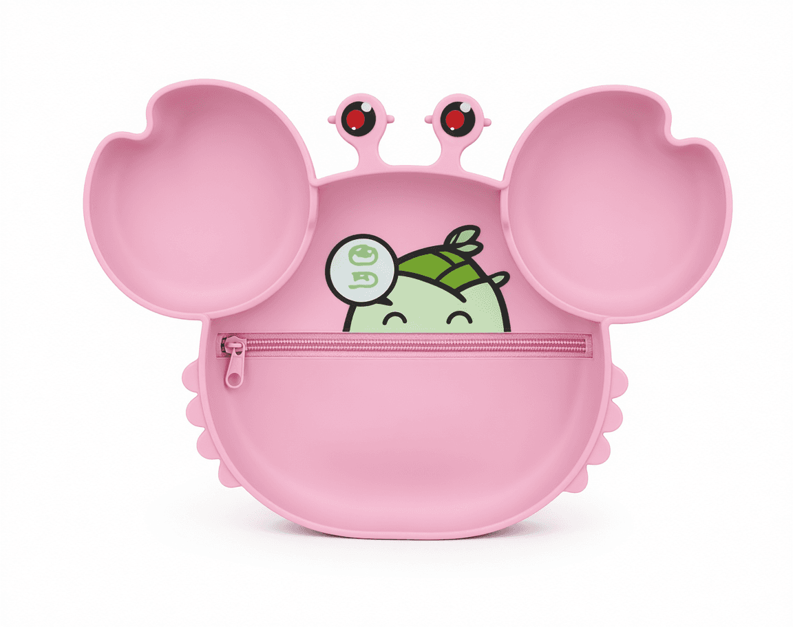 Pink Crab Silicone Plate with Zipper Pocket