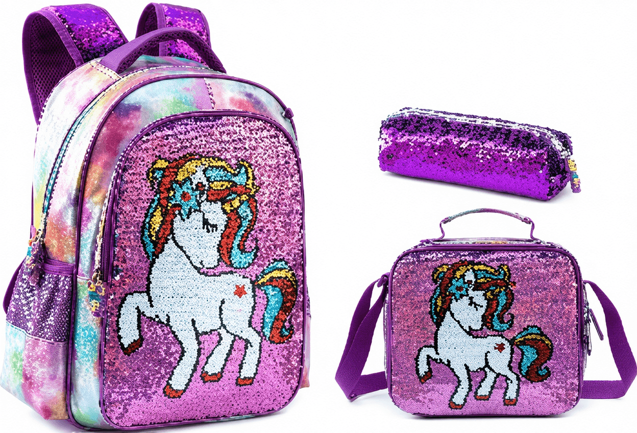 17-Inch Sequin Unicorn Backpack 3-Piece Set