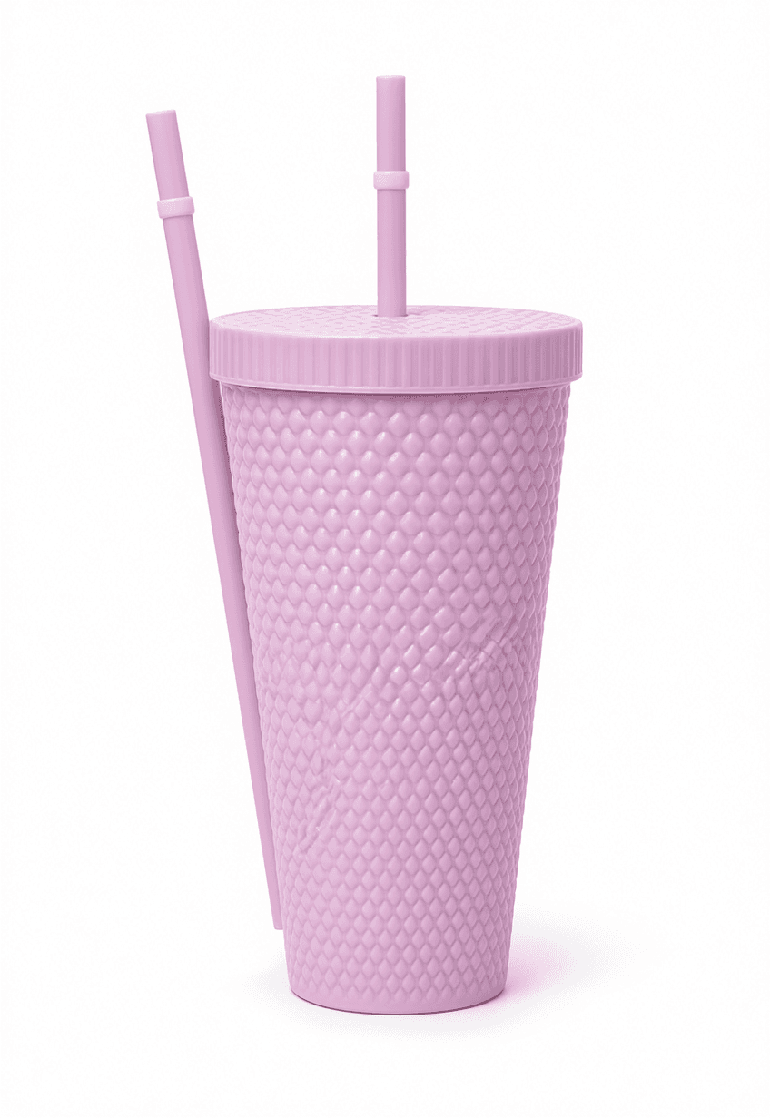 Pink Studded Tumbler Cup with Straws