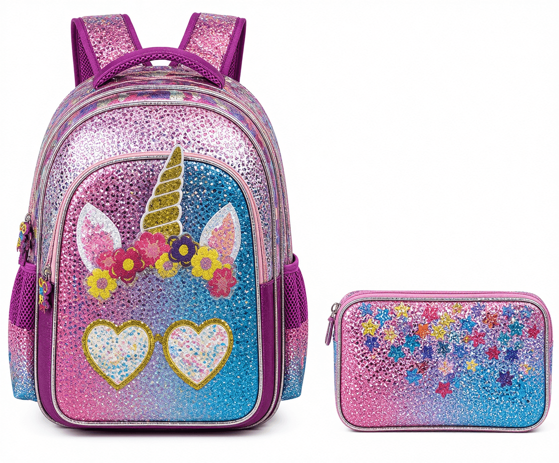 Glitter Unicorn Kids Backpack Set