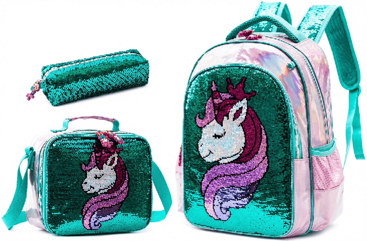 17" Sequin Unicorn Backpack 3-Piece Set