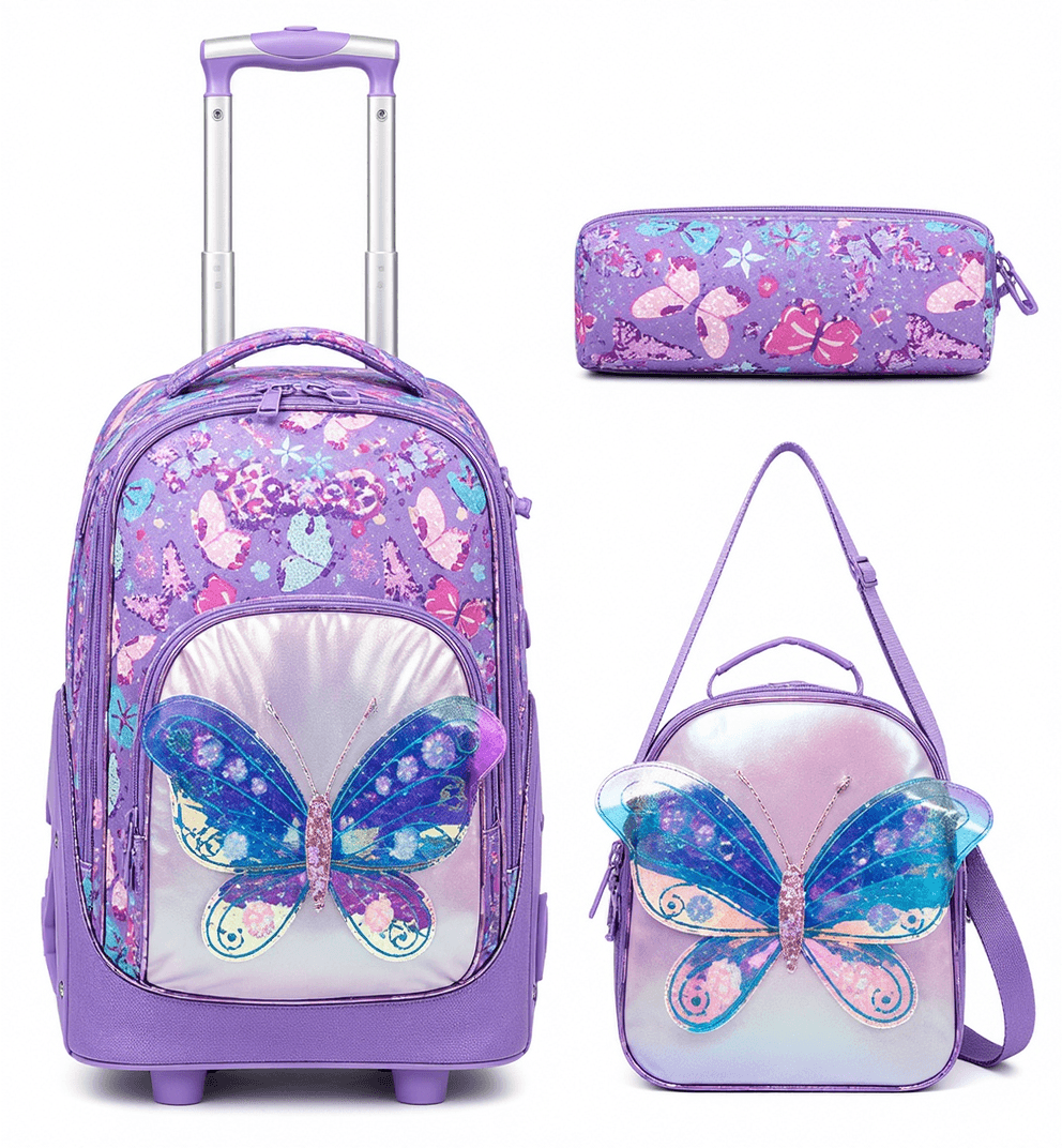 18" Butterfly Rolling Backpack Set