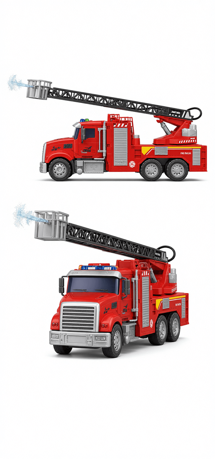 Red Fire Truck Toy with Water Spray Ladder