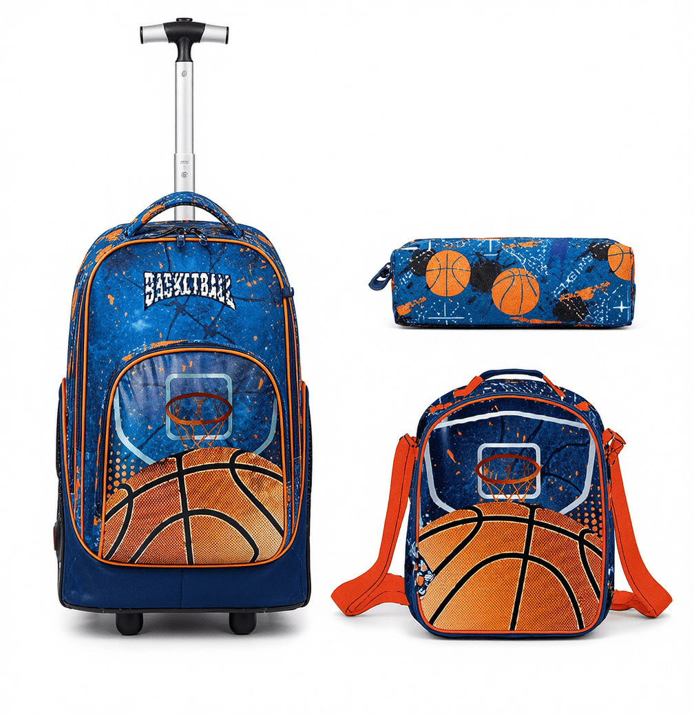 Basketball 18" Big Wheel Trolley Backpack 3PCS Set